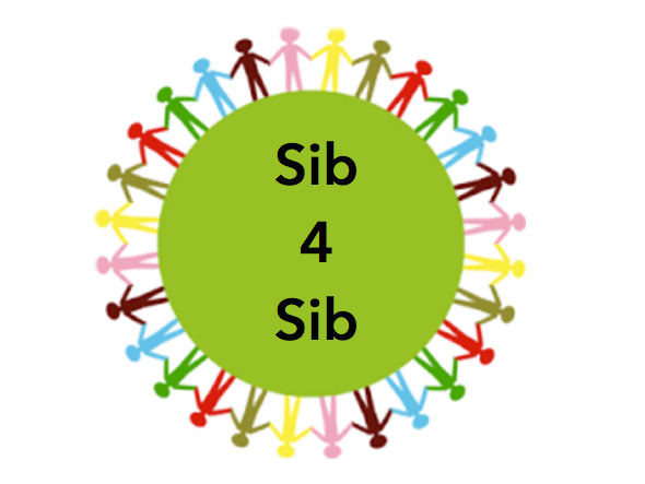 The logo is a green circle with the words Sib 4 Sib in the center. Surrounding the circle are multi-colored people holding hands.