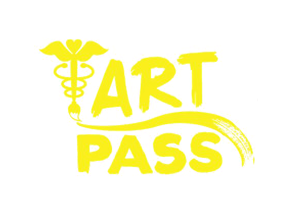 The logo features a caduceus with a paint brush at the bottom that a swirl of paint coming off it between the words Art Pass.