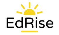 The logo is the word EdRise in black with a golden sun above it and a golden line below.