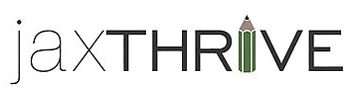 The logo is a clipart with the word jaxthrive and the I in thrive is a pencil.
