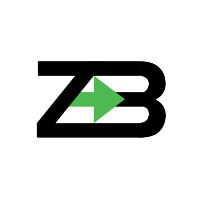The logo is the black letters "Z" and "B" with a green arrow connecting them.
