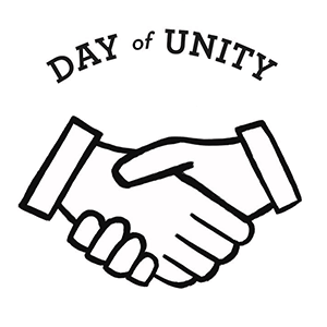 The clipart logo is 2 hands shaking with the words Day of Unity above it.