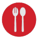 The logo is a red circle with a fork and spoon in the center