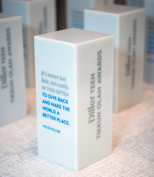 Table display of several awards trophy